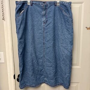 Classic Blue Denim Midi Skirt with Red stitching